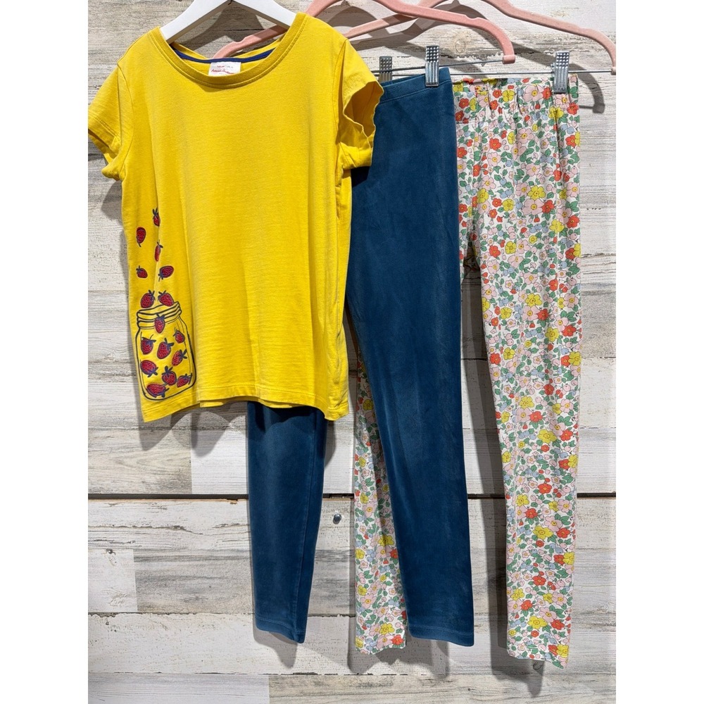 Hanna Andersson Tea Mini Boden Girls 10-12 Yellow Blue Floral Legging Set